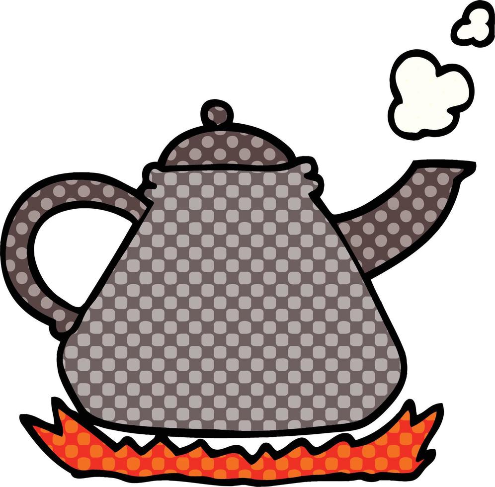 comic book style cartoon kettle on stove vector