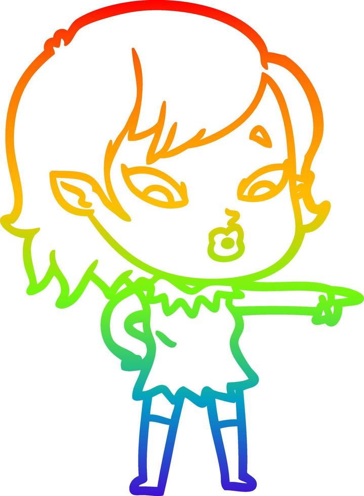 rainbow gradient line drawing cute cartoon vampire girl vector