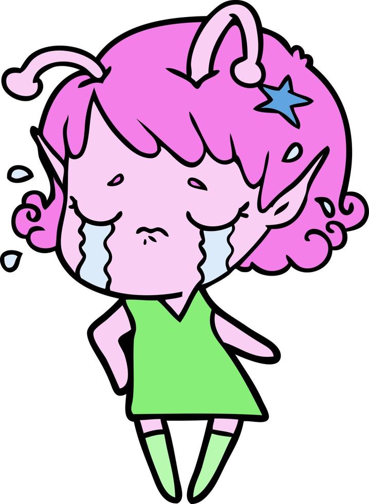 cartoon crying alien girl vector