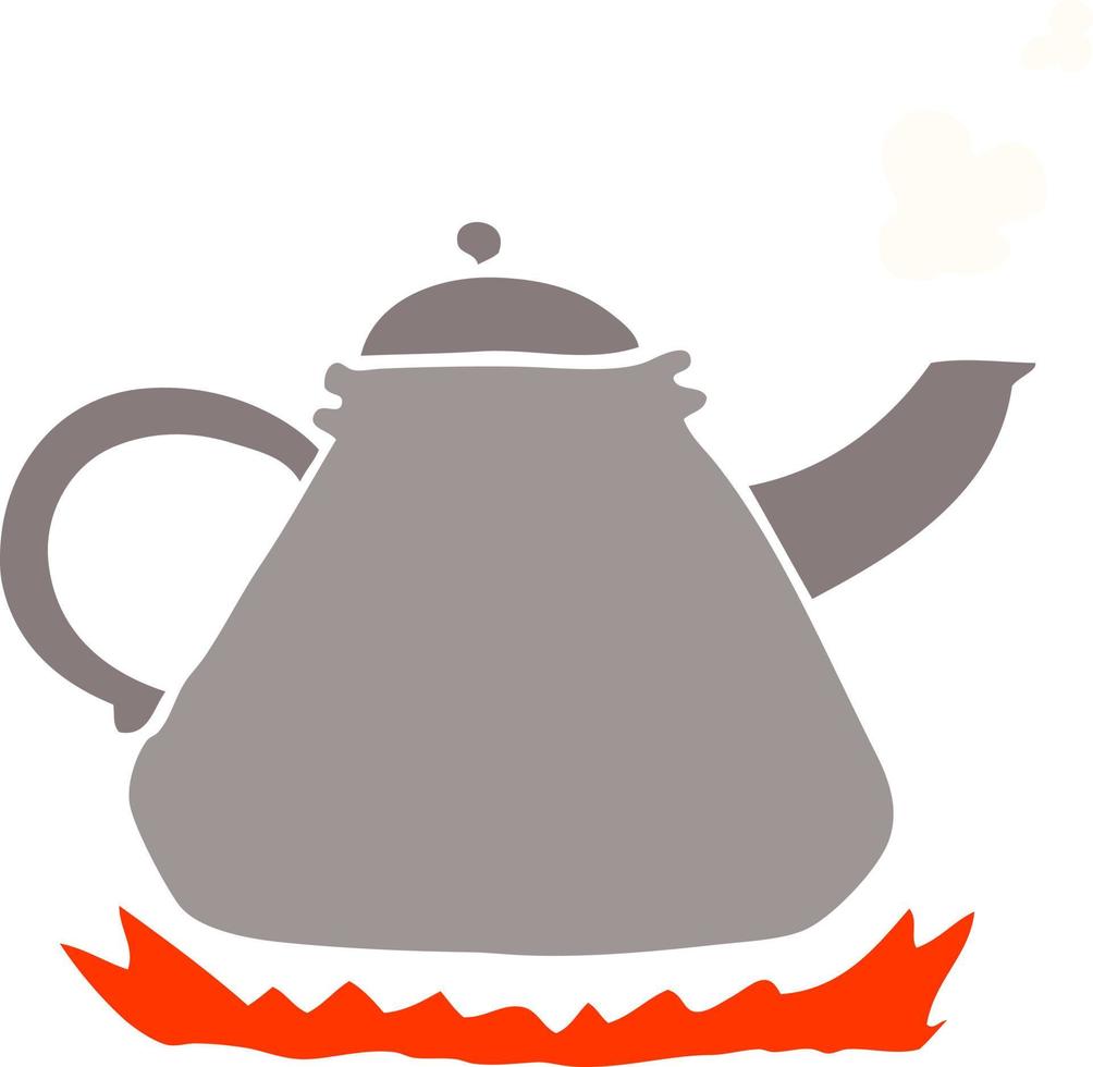 flat color illustration cartoon kettle on stove vector