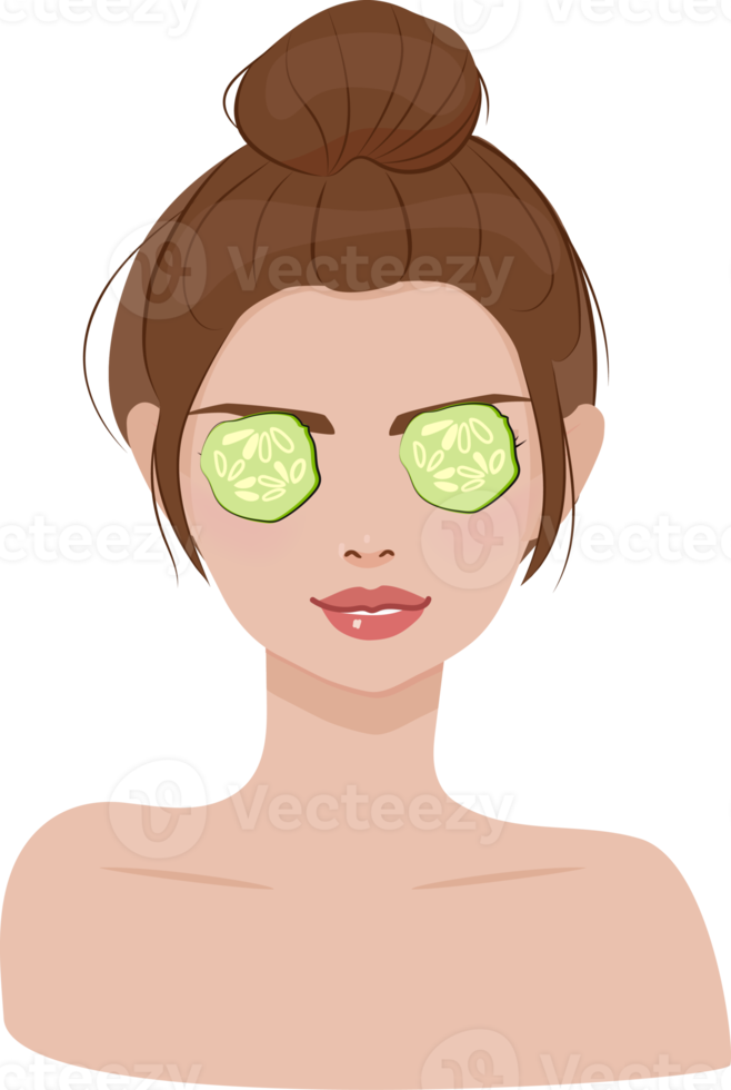 hermosa mujer spa máscara de ojos de pepino png