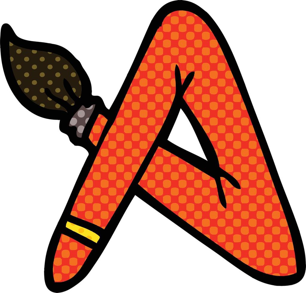 comic book style cartoon paint brush bent into letter A vector