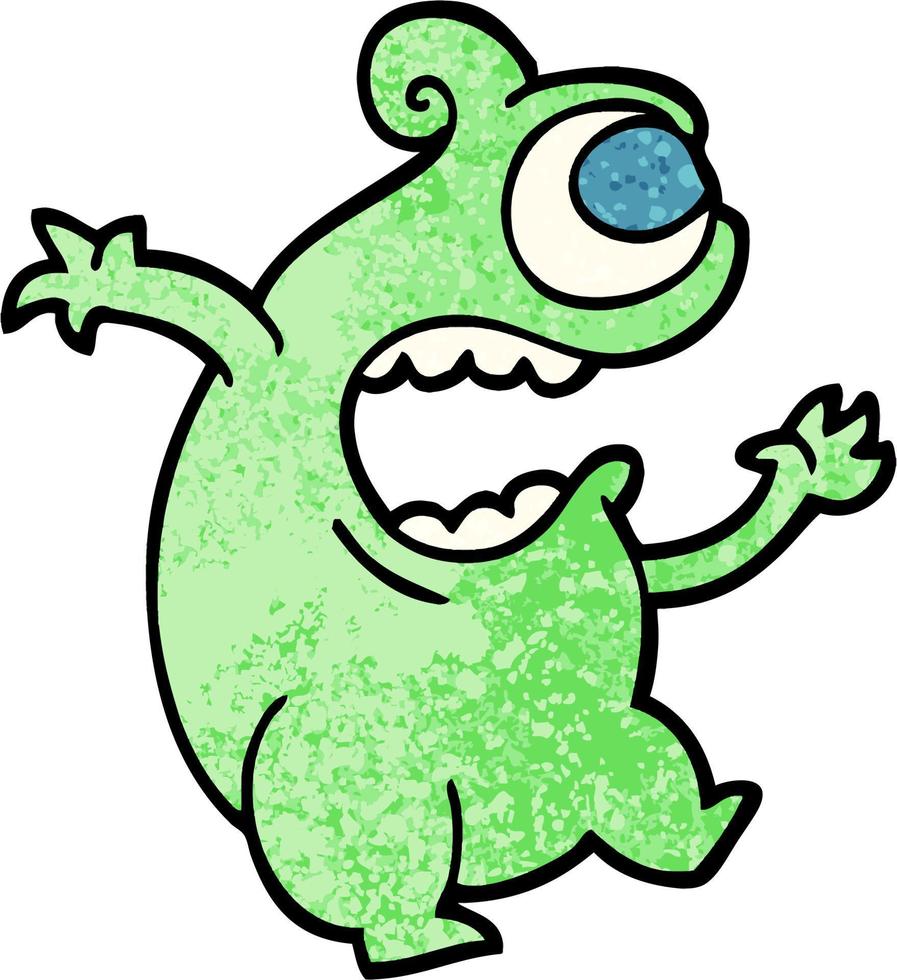 grunge textured illustration cartoon green alien vector