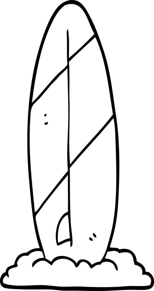 tabla de surf de dibujos animados en blanco y negro vector