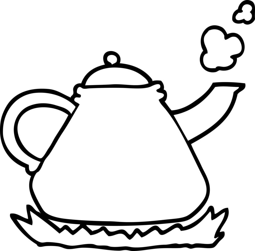 black and white cartoon kettle on stove vector