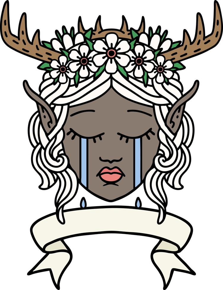 Retro Tattoo Style elf druid character face with banner vector