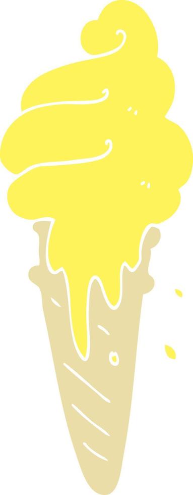 flat color illustration cartoon ice cream cone vector