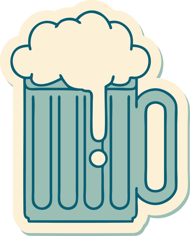 sticker of tattoo in traditional style of a beer tankard vector