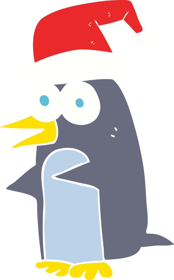 ilustración de color plano de pingüino de navidad vector