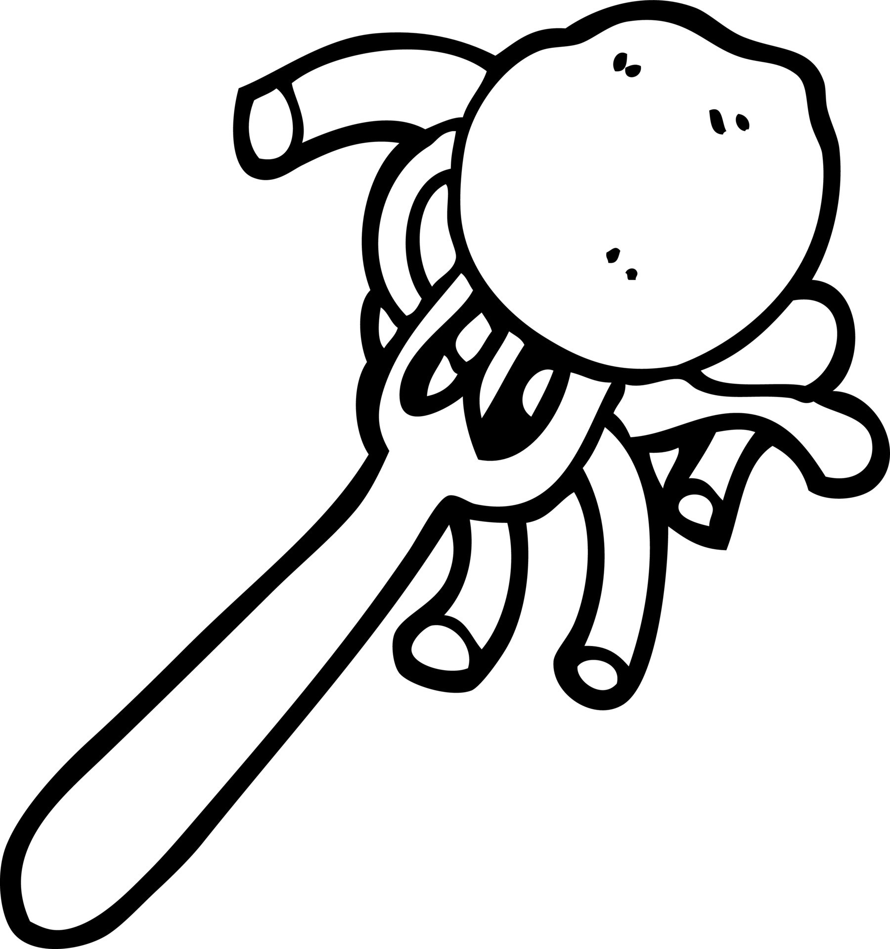 black and white cartoon spaghetti and meatballs on fork 12072326 Vector