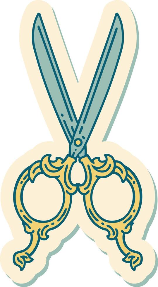 sticker of tattoo in traditional style of barber scissors vector