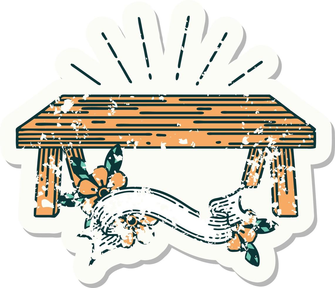 worn old sticker of a tattoo style wood table vector