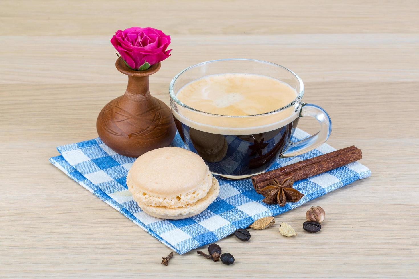 Macaroon delicious on wooden background photo