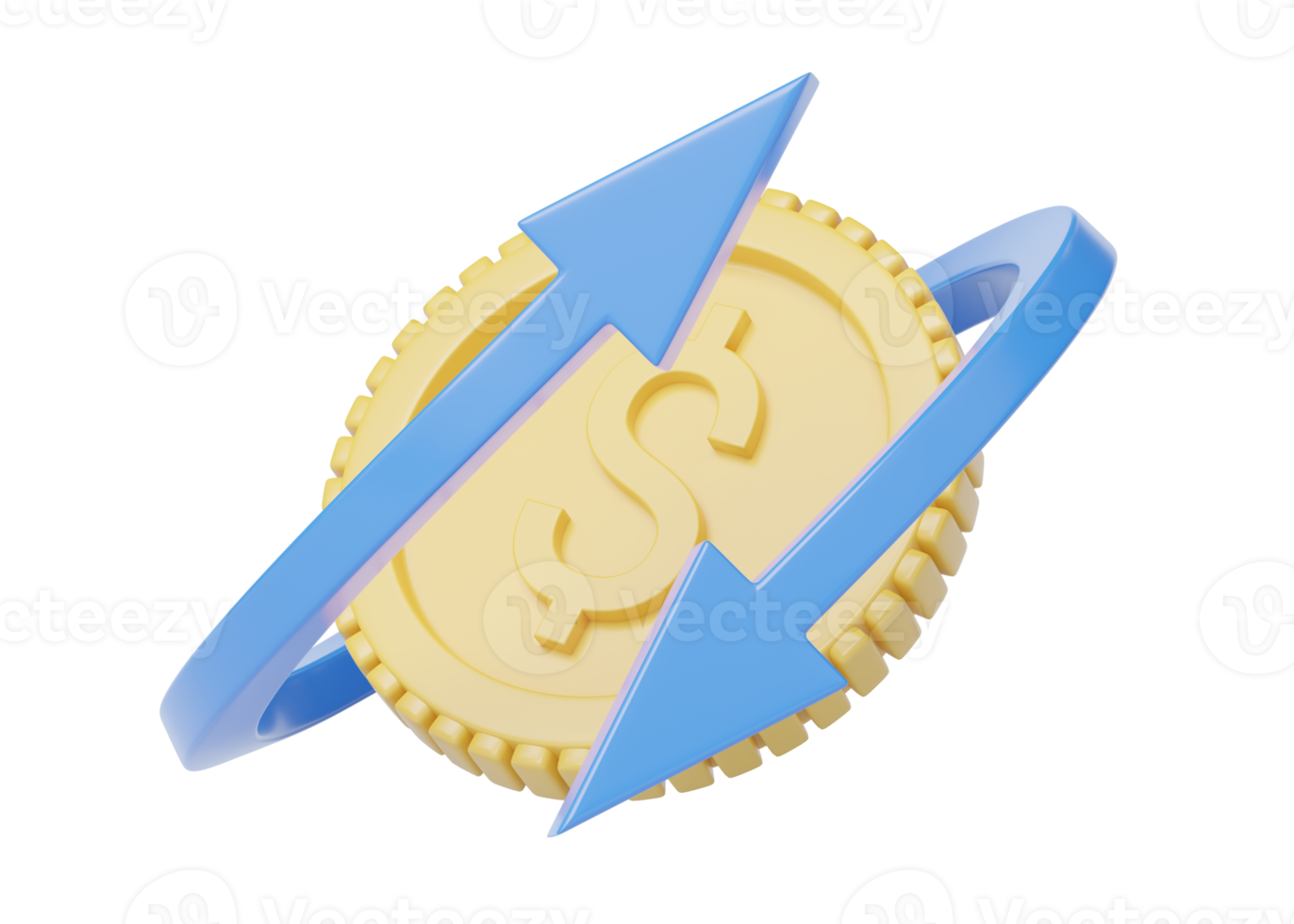 Arrow that circle gold coin floating on transparent. Mobile banking and Online payment service. Cashback and refund. Transfer arrows icon and Currency exchange online. Saving dollar. 3d render. png