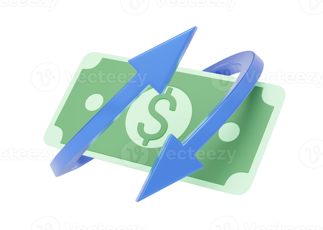 Arrow that circle cash money floating on transparent. Mobile banking and Online payment service. Cashback and refund. Transfer arrows icon and Currency exchange online. Saving dollar. 3d render. png