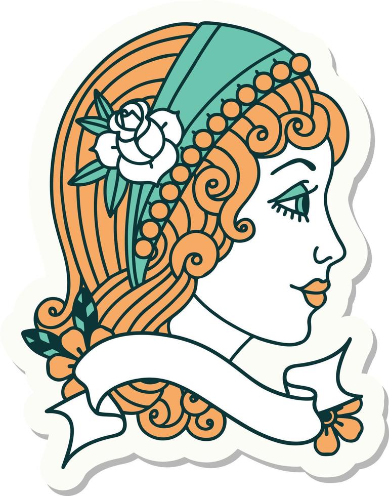 tattoo style sticker with banner of a gypsy head vector