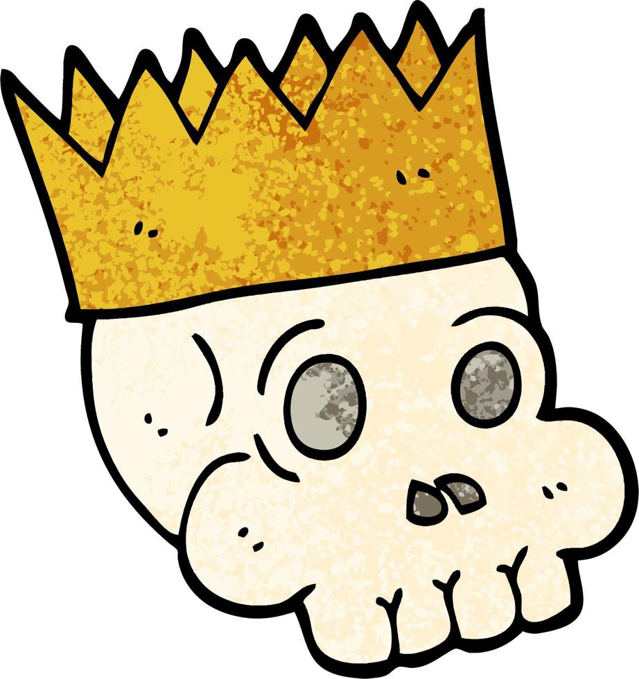 cráneo de dibujos animados de ilustración con textura grunge con corona vector