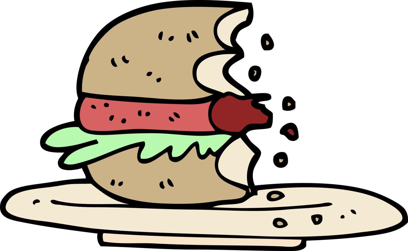 hand drawn doodle style cartoon half eaten burger vector