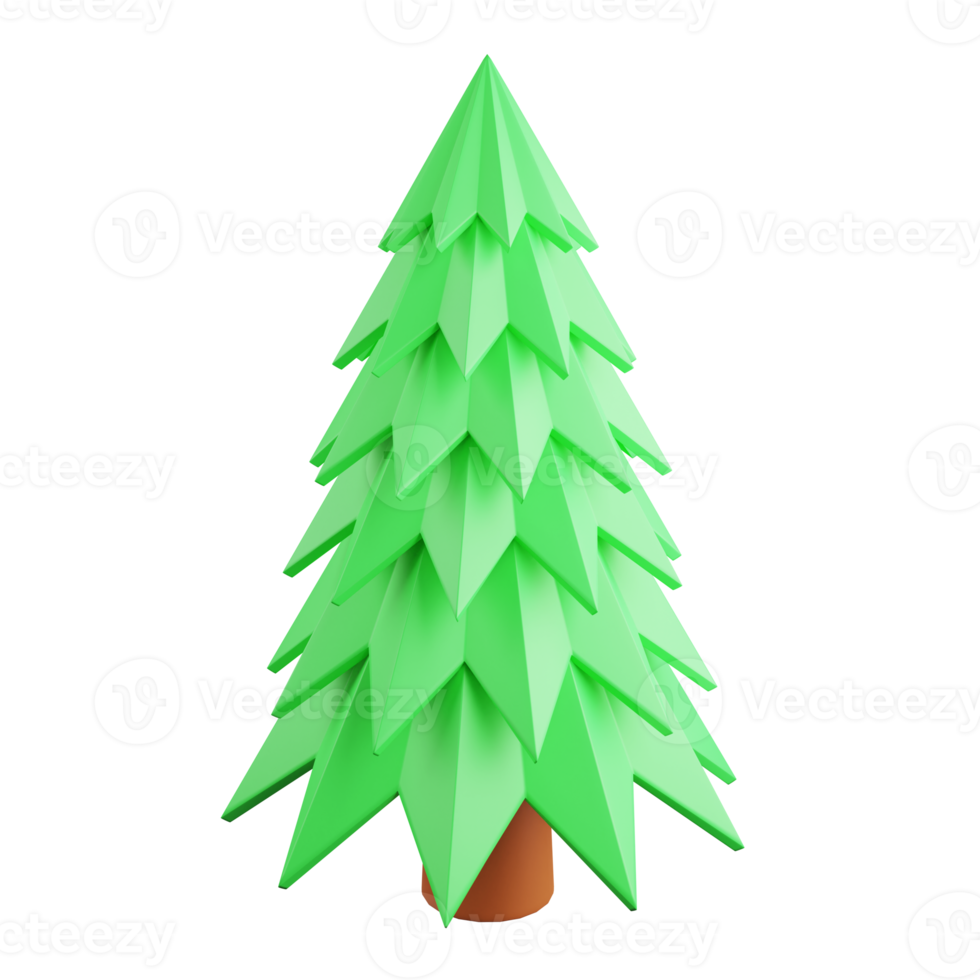 3D rendering flat design Christmas tree isolated on transparent background png