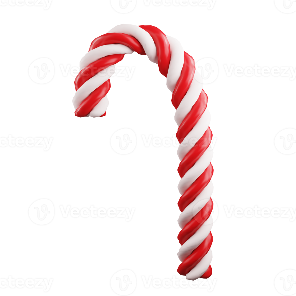 3D rendering candy cane isolated on transparent background png