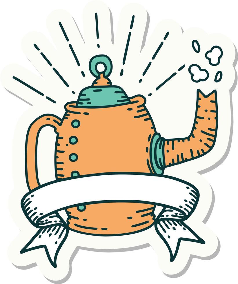 sticker of a tattoo style old coffee pot steaming vector