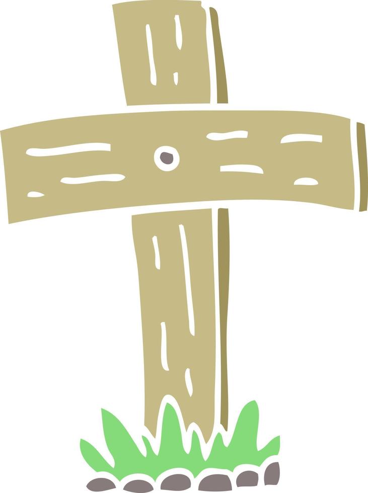 flat color illustration cartoon graveyard cross vector