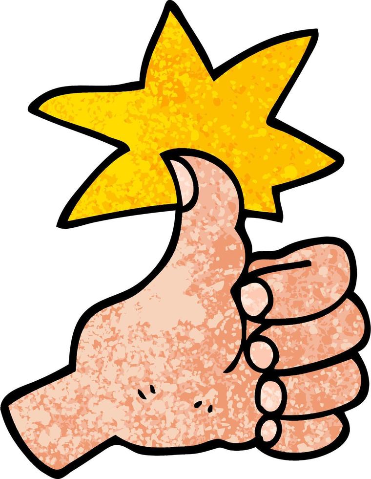 grunge textured illustration cartoon thumbs up symbol vector