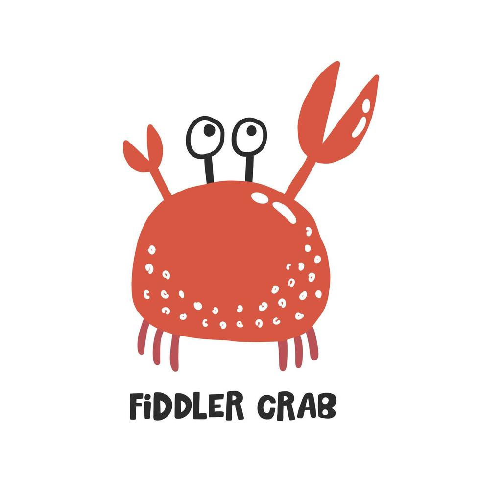 Fiddler crab. Hand drawn vector cartoon illustration for kids. Amusing Sea Animal