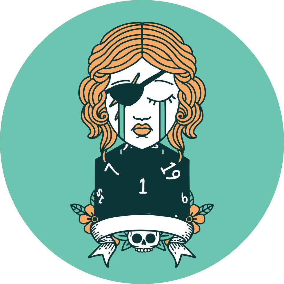 icon of crying human rogue with natural one roll vector