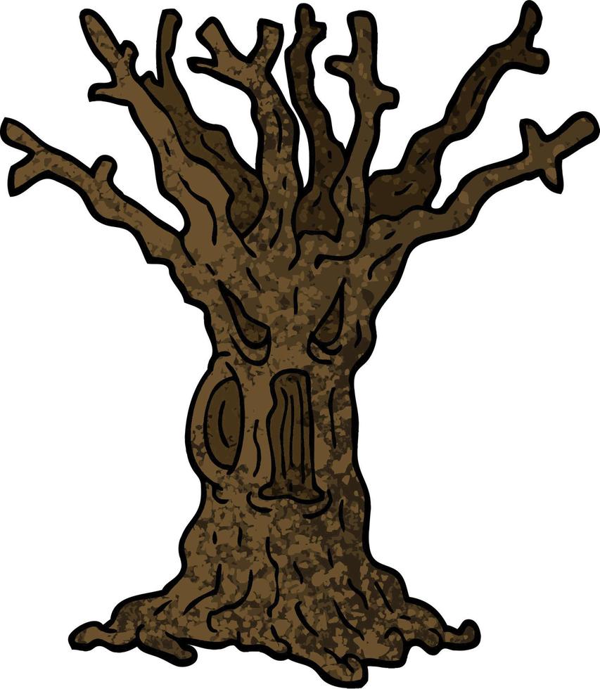 árbol espeluznante de dibujos animados de ilustración con textura grunge vector