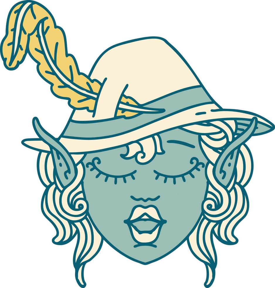Retro Tattoo Style elf bard character face vector