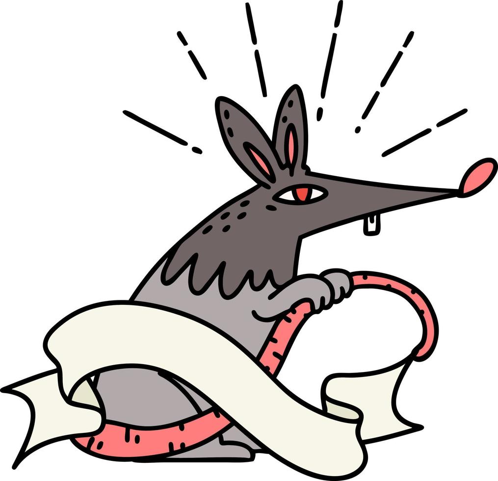 scroll banner with tattoo style sneaky rat vector