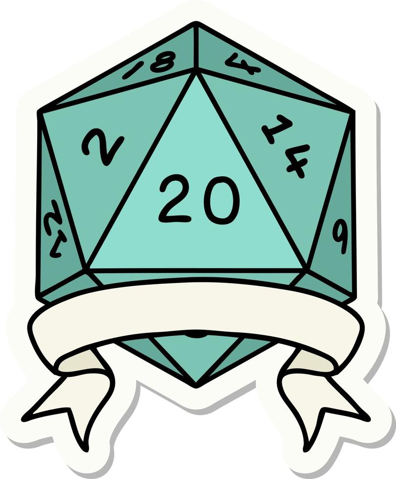 sticker of a natural 20 critical hit D20 dice roll vector