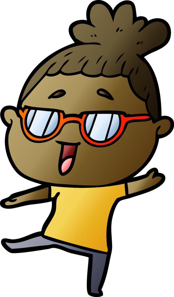 cartoon happy woman wearing spectacles vector
