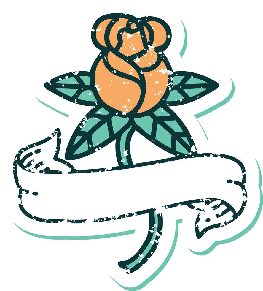 iconic distressed sticker tattoo style image of a rose and banner vector