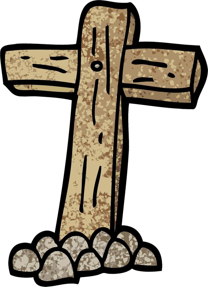 grunge textured illustration cartoon wooden cross vector