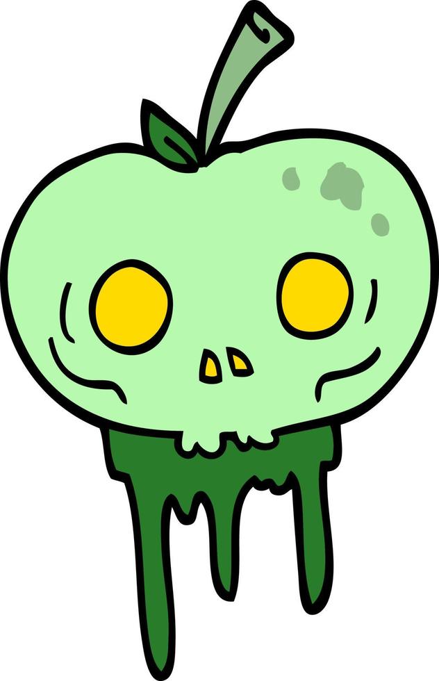 manzana de halloween de dibujos animados de estilo doodle dibujado a mano vector