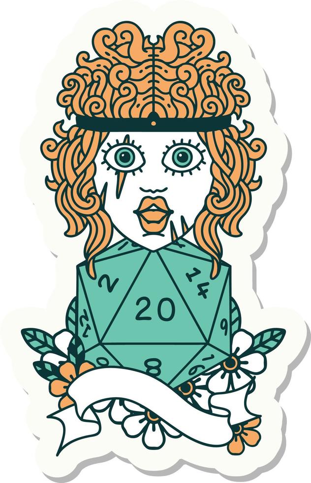 sticker of a human barbarian with natural 20 dice roll vector