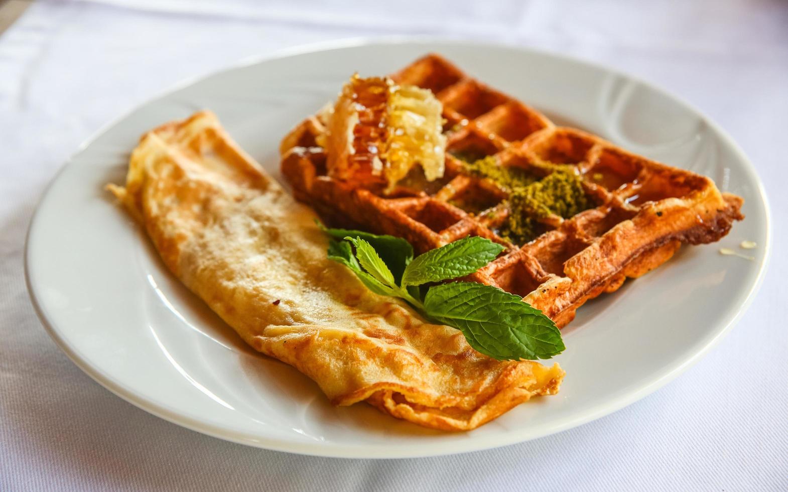 Belgian waffle on the plate photo