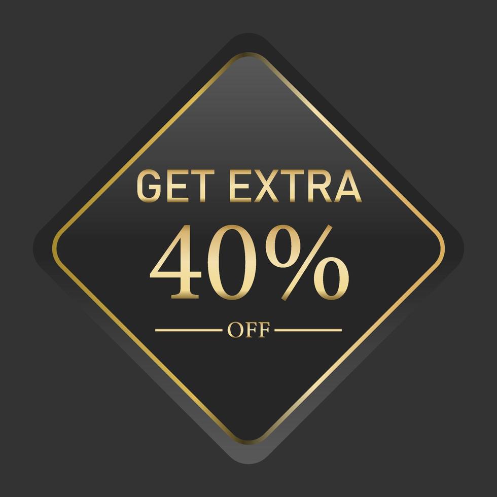 get extra luxury banner. Golden text on black square label frame. Dark background. Vector illustration.