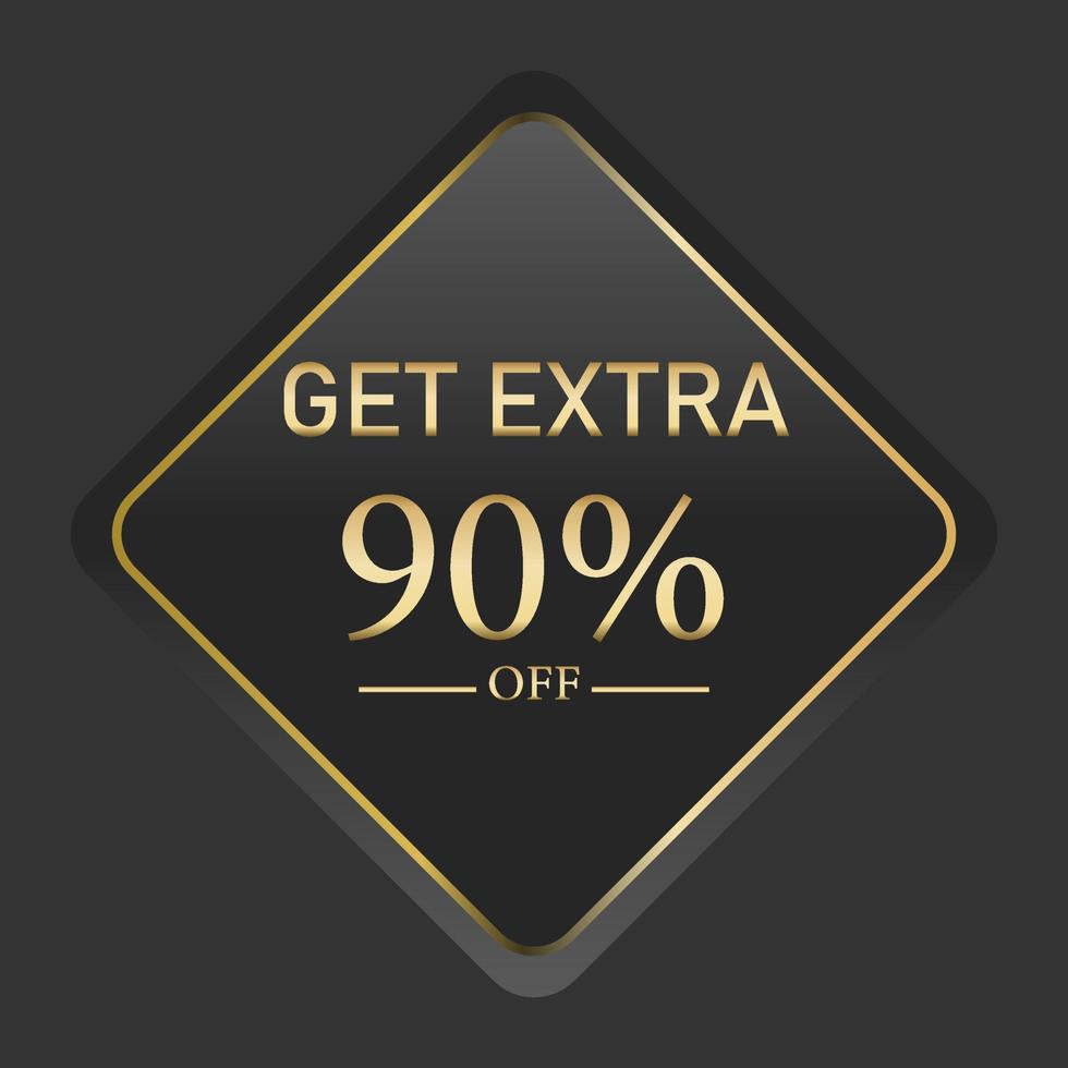 get extra luxury banner. Golden text on black square label frame. Dark background. Vector illustration.