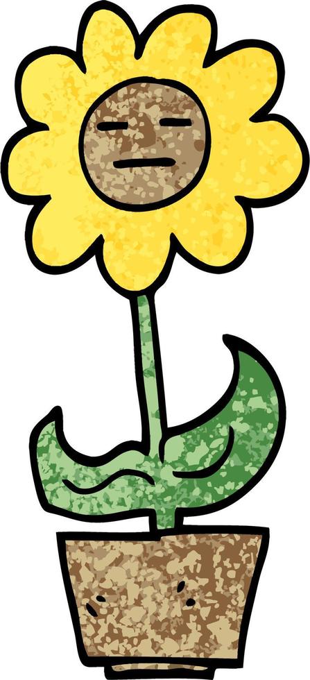grunge textured illustration cartoon flower in pot vector