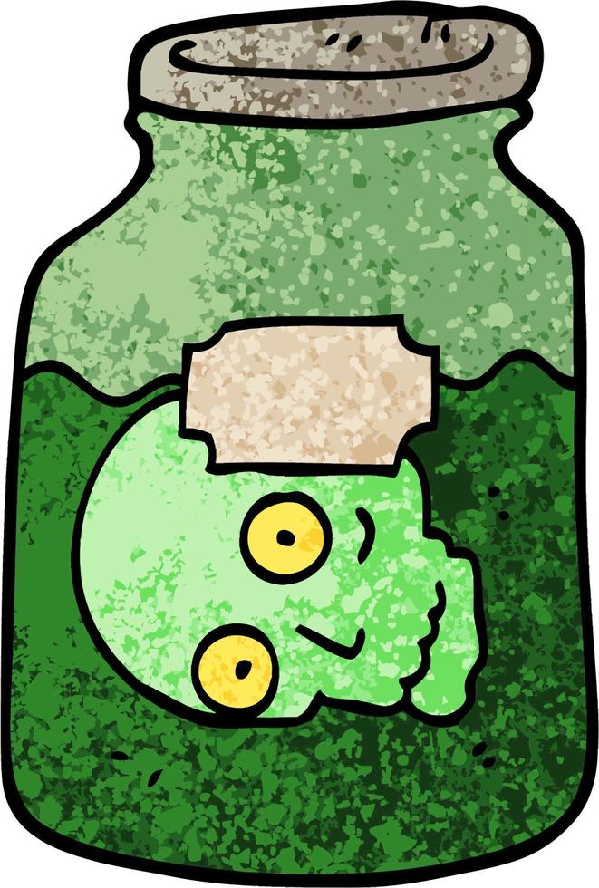 grunge textured illustration cartoon head in jar vector
