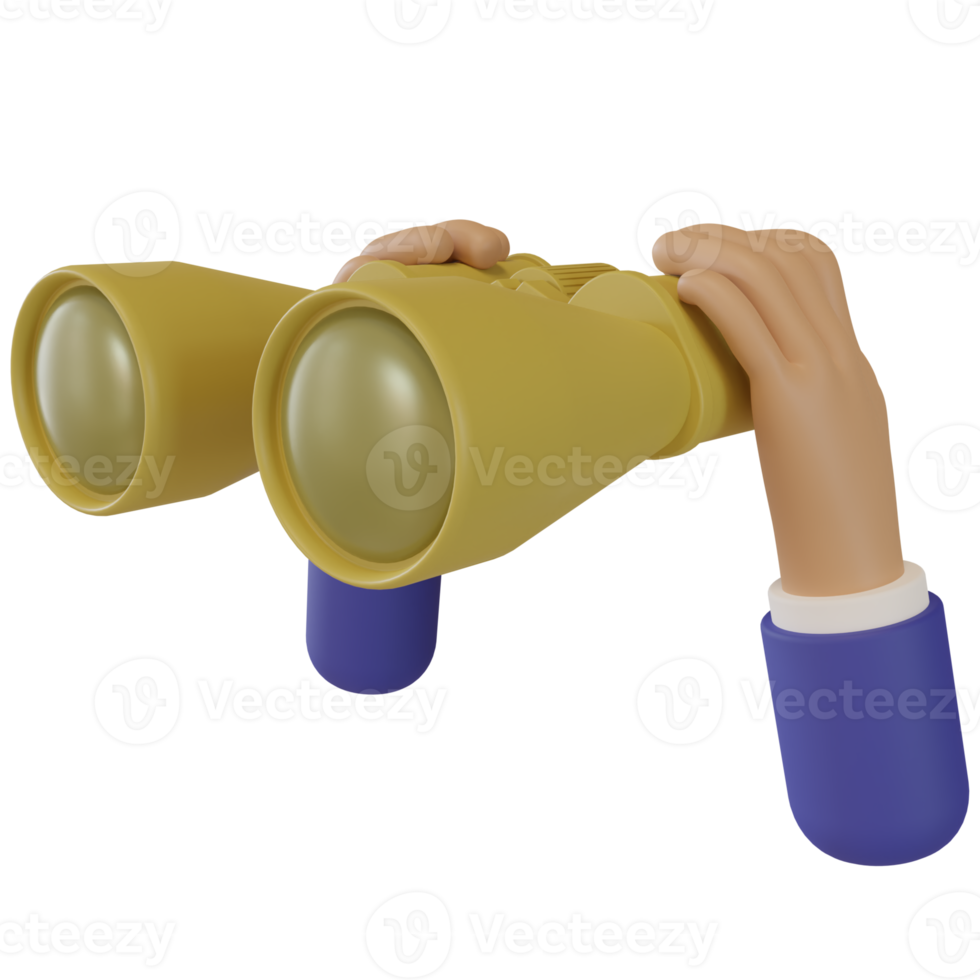cartoon character businessman hand holds binocular. 3d illustration or 3d render png