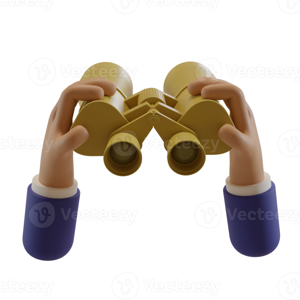 cartoon character businessman hand holds binocular. 3d illustration or 3d render png