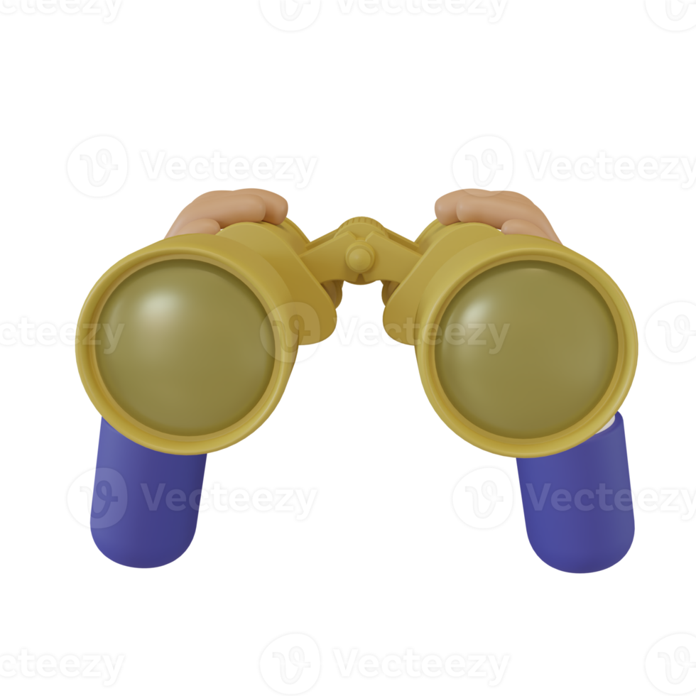 cartoon character businessman hand holds binocular. 3d illustration or 3d render png