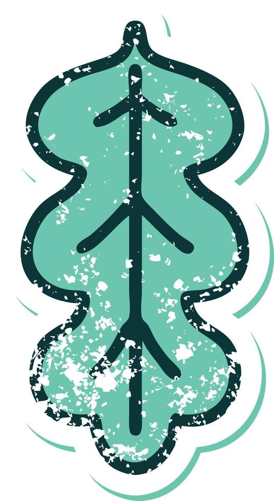 iconic distressed sticker tattoo style image of leaf vector