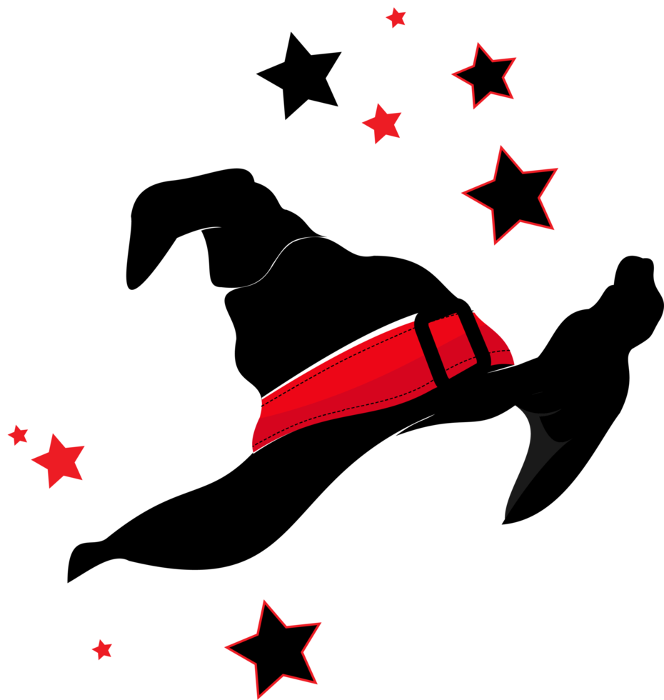 Black wicked witch hat with red belt and little stars 2 png