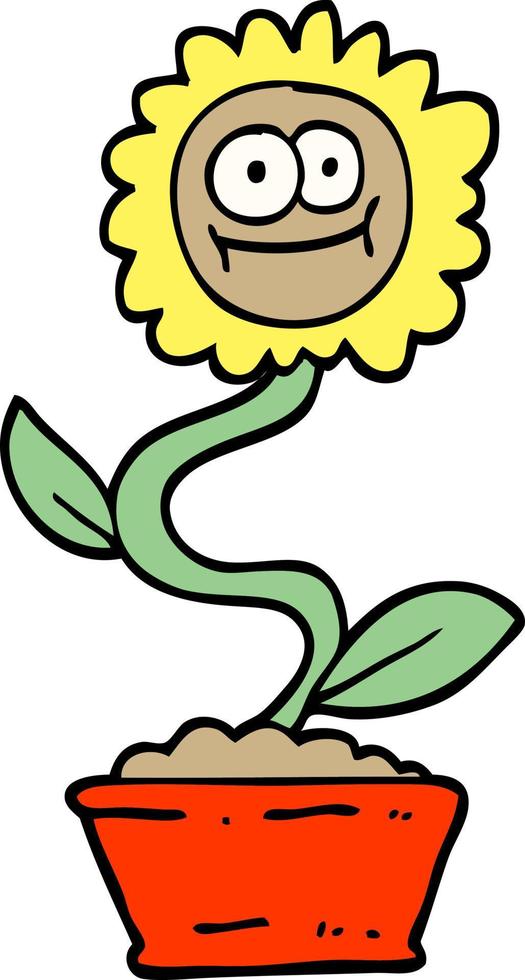 hand drawn doodle style cartoon flower in pot vector
