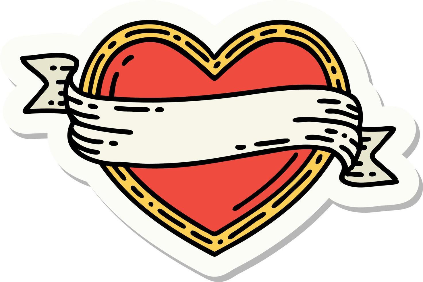 sticker of tattoo in traditional style of a heart and banner vector